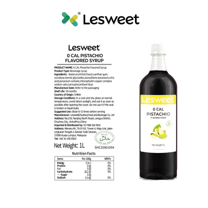 Lesweet 0 Cal Original Pistachio Syrup